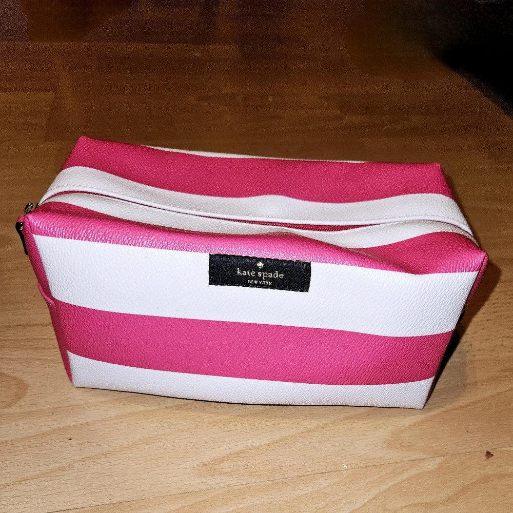 Kate Spade Eden Street Medium Davie Radish & Creme Stripe Cosmetic Bag